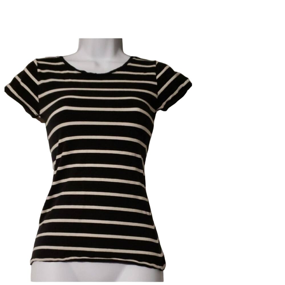 Zara Black and White Striped Short Sleeve Tee Size Small